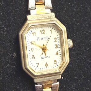 Eternity Quartz Watch Womens Octagonal White Dial Gold Tone Link Band WORKS